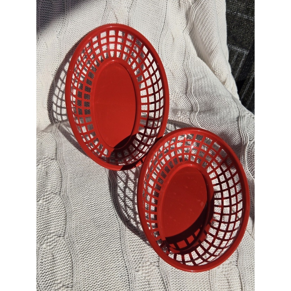 Set of 2 IKEA Red Oval Plastic Serving Storage Baskets Fruit Bread 9.5"